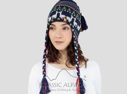 Alpine Ski Alpaca Hat with Ear Flaps - Fleece Lining