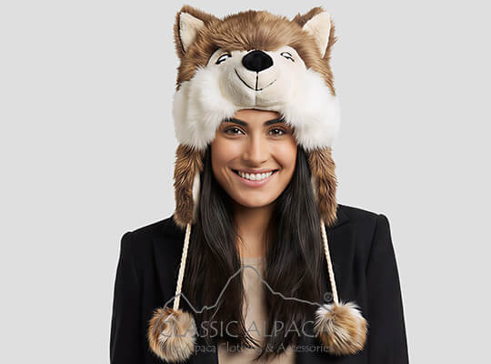 Alpaca Fur Wolf Hat With Ear Flaps