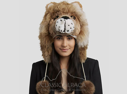 Alpaca Fur Lion Hat With Ear Flaps