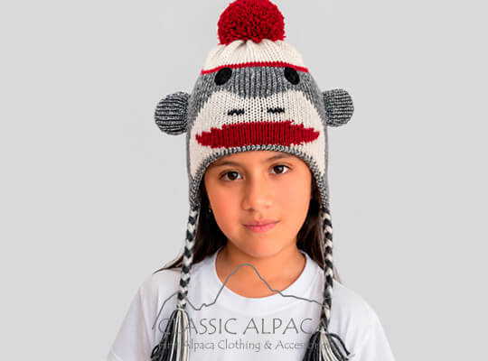 Alpaca Kids - Sock Monkey Alpaca Hat with Ear Flaps
