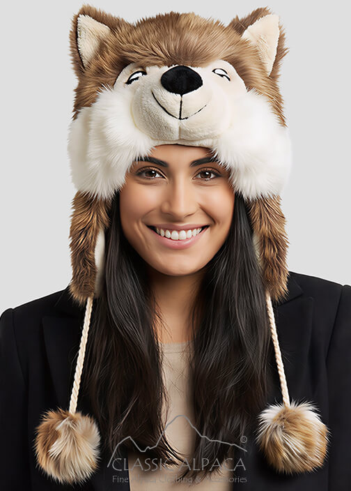 Alpaca Fur Wolf Hat With Ear Flaps