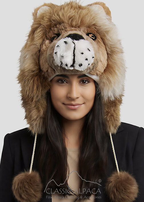 Alpaca Fur Lion Hat With Ear Flaps
