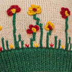 Beige - Deep Green Embroidered Garden Alpaca Hat - Fleece Lining