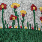 Lt. Grey - Deep Green Embroidered Garden Alpaca Hat - Fleece Lining